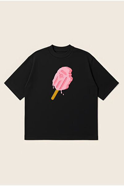 Moon Dancer تي شيرت BAPE مطبوع عليه آيس كريم وردي اللون، مقاس كبير، تصميم مرب...
