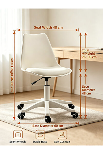 Sinyin White Acrylic Office Chair, Modern Armless Design with Waterproof PU L...
