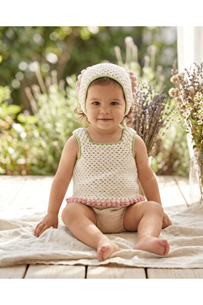 El Örgüsü Bebek Yazlık Bluz Ve Bandana Takımı Pamuklu El Emeği Kız Bebek Kıyafeti