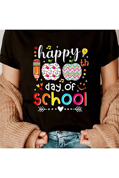 NOURAM Happy 100 Days Cute Teacher 100th Day Of School Print Crew Neck T-Shir...