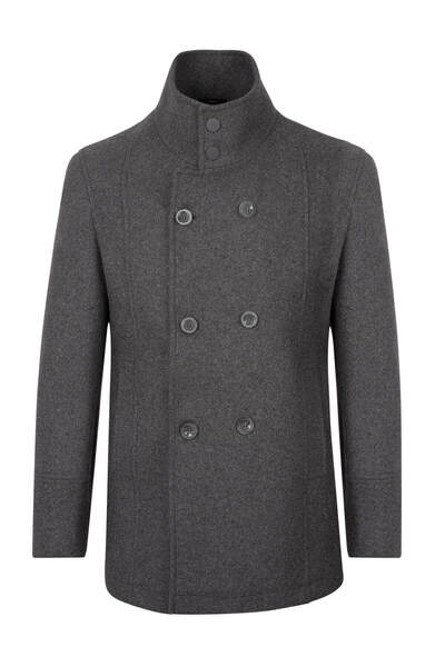 Hatemoğlu Antrasit Slim Fit Kruvaze Kaşe Kaban