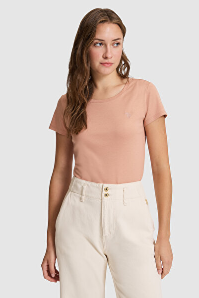 U.S. Polo Assn. Kadın Pudra Bisiklet Yaka Basic Tişört 50324899-VR042