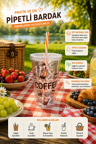 MİMOZA PARK 480 ml Crystal Double Wall Heat Resistant Hot and Cold Beverage C...