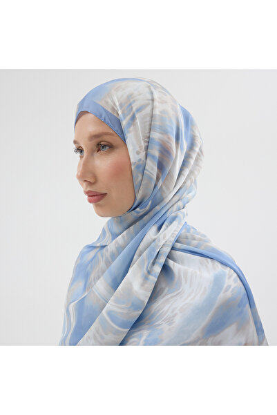 Guzella İPEK SATEN GÖRÜNÜMLÜ MAVİ SU DALGASI DESENLİ 70X190 ŞAL 70X190 BLUE