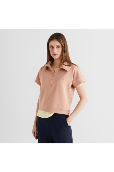Gant Kadın Pembe Relaxed Fit Yarım Fermuarlı Kısa Kollu Sweatshirt
