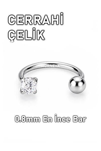 MORNEVA Cerrahi Çelik Beyaz Taşlı Yarım Halka Hızma Burun Piercingi (1 Adet)