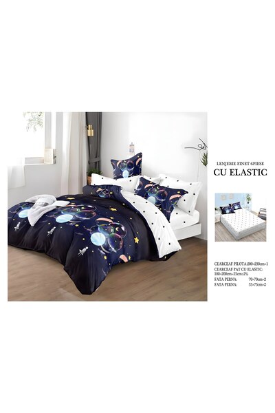 naniland.ro Lenjerie de Pat Bumbac Satinat 2 Persoane 6 Piese cu Elastic 180x...