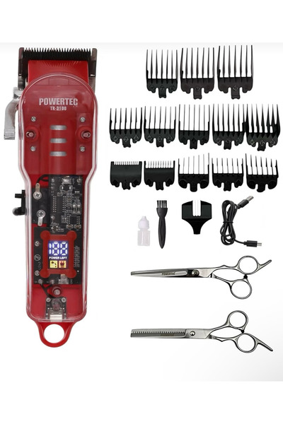 TR-3100 Profesyonel Şarjlı Saç Kesme Makinesi - Dijital Göstergeli Şeffaf Kasa Erkek Bakım Traş Makinesi