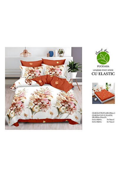 naniland.ro Lenjerie de Pat Bumbac Satinat 2 Persoane 6 Piese cu Elastic 180x...