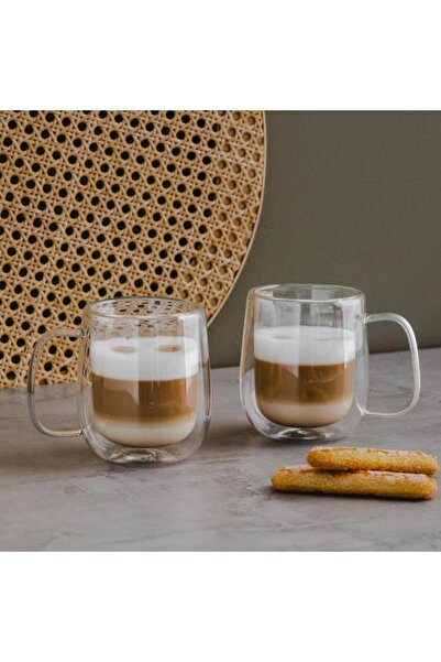 home&you Set de 2 căni de latte venti din sticlă cu perete dublu