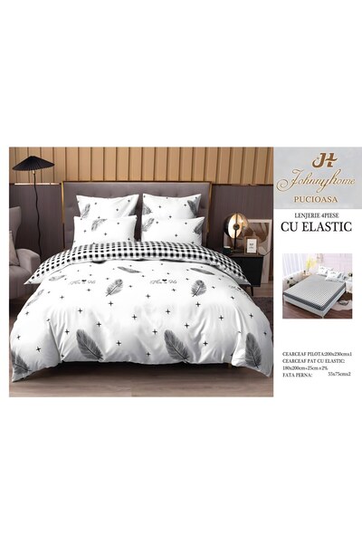naniland.ro Lenjerie de Pat Bumbac Satinat 2 Persoane 4 Piese cu Elastic 180x...