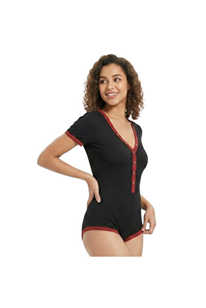 OEM Body Dama Mâneci Lungi Decolteu în V Negru Roșu Elastic L