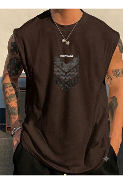 FAVORİST Perseverance Baskılı Kolsuz tshirt Erkek Sıfır Kol Giyim Spor Giyim ...