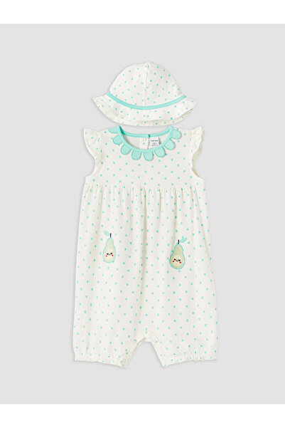 LC Waikiki Polka Dot Embroidered Baby Girl Hat and Jumpsuit Set