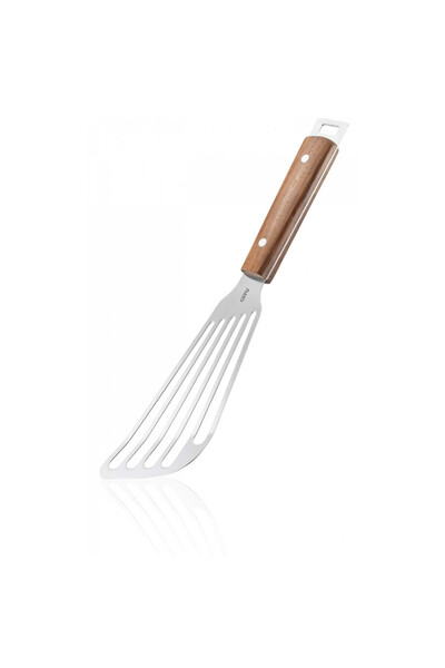 GEFU Spatula MADERO, 32cm, din inox si lemn de nuc, design ergonomic, perforata