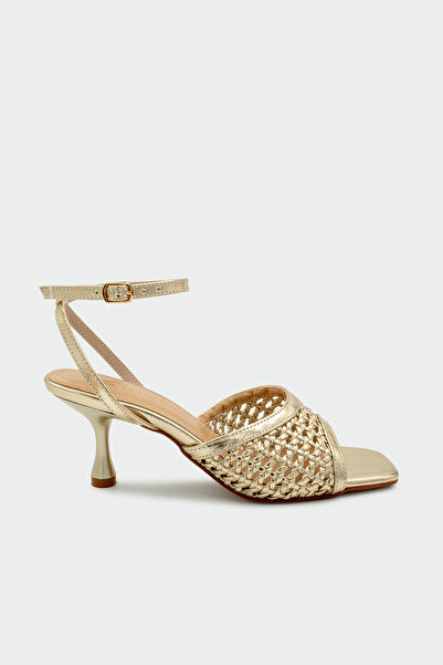LAMİNTA Taty Knitted Detailed Women's Gold Heeled Shoes