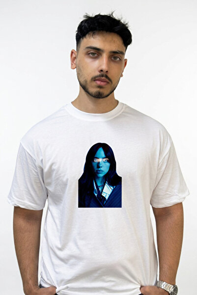 Anetos Billie Eilish_81 Design Printed Oversize White T-Shirt