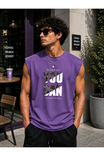 caddekombin Zero Sleeve Unisex You Can Double Color Printed Cotton Combed Cre...