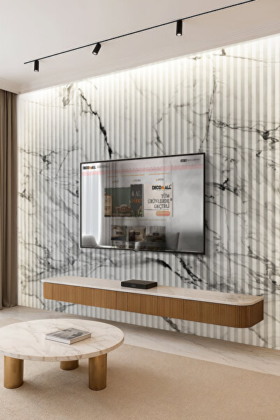 DECOMALL (TV-16) TV Arkası Duvar Kağıdı Tek Parça 3D Çita Mermer Görünümlü Salon Ofis Duvar Posteri