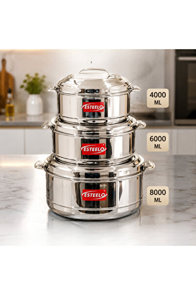 laverahome Indian Steel Food Containers 3 Pieces 8000. 6000 .4000 |