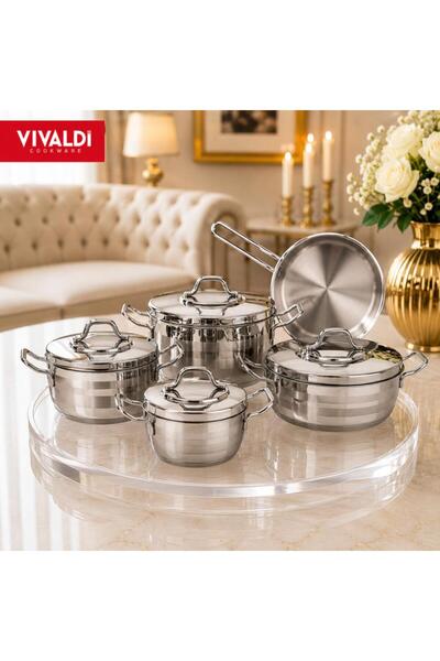 laverahome طقم قدور ستيل تركي فاخر 9 قطع بغطاء ستيل 18/10 – VIVALDI |