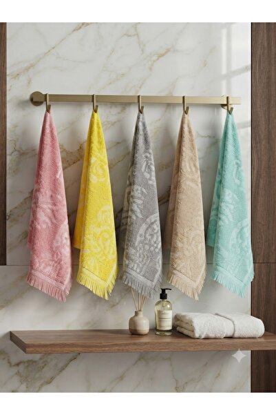NUHA 5-Piece 100% Cotton Fringed Microfiber Kitchen & Hand Towel Set (30X50) ...