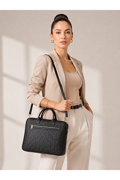 Just Polo Women's Hand and Shoulder Bag Monogram Printed Black