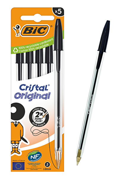 Bic στυλό διαρκείας ballpoint Cristal Original, 1mm μύτη, μαύρο, 5τμχ