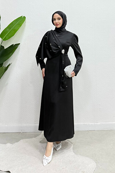 NİLNUR MODA فستان سهرة من قماش الساتان مع بروش لارا ستون من نيو سيزون، مناسب ...