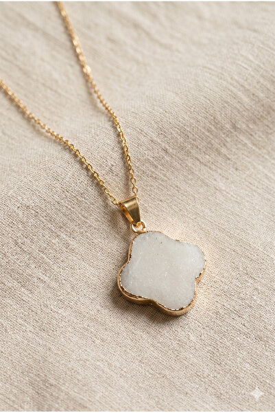 ZGNOVA Clover Shape Natural Stone Tipped Steel Pendant