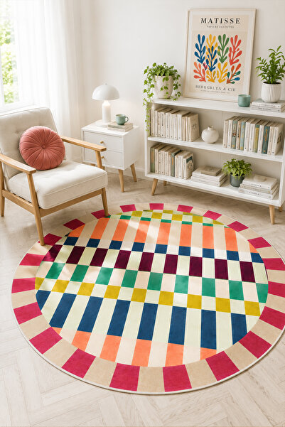 PINKIE HOME Dijital Kaymaz Yıkanabilir Renkli Retro Salon Halısı Mutfak Halıs...