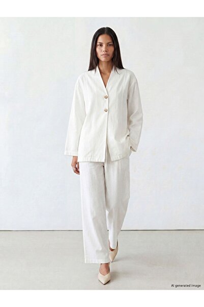 LC Waikiki Lcw Modest White Wide Cut Women's Trousers with Elastic Waist