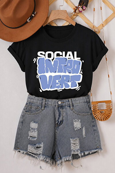 Spoyi Social Introvert Design 100% Cotton Half Oversize Black T-Shirt