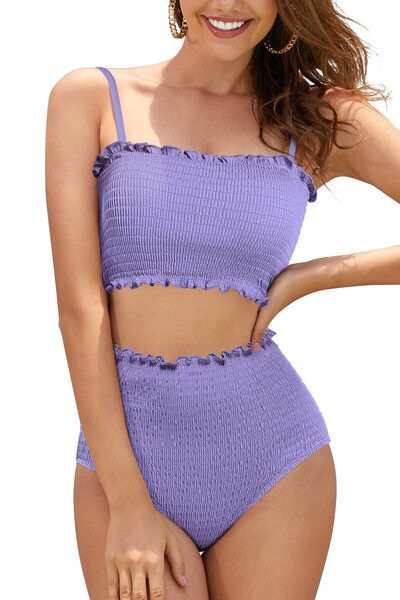 SHEKINI Set bikini damă bandeau cu talie înaltă - Violet, mărimea XS