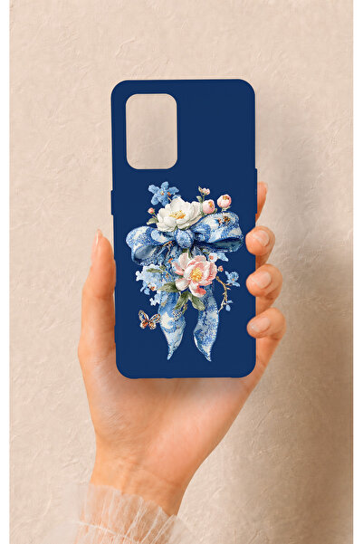 Vip Case Oppo-A74 Uyumlu Mavi Kurdeleli Çiçek Desenli Silikon Kılıf