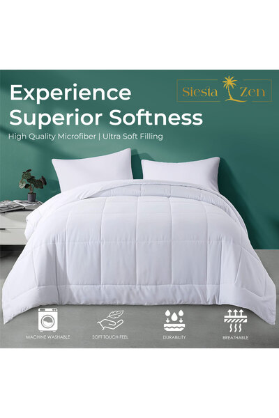 Siesta Zen Ultra Soft Oversized Comforter 160x200cm Microfiber Duvet Insert with Virgin Hollowfiber Filling 7.5 Tog All Season Alternative Box Stitched Fluffy & Breathable