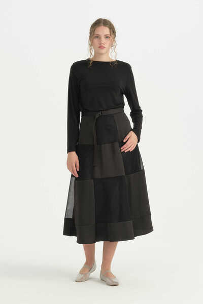 Nihan Belted Mesh Skirt - Black