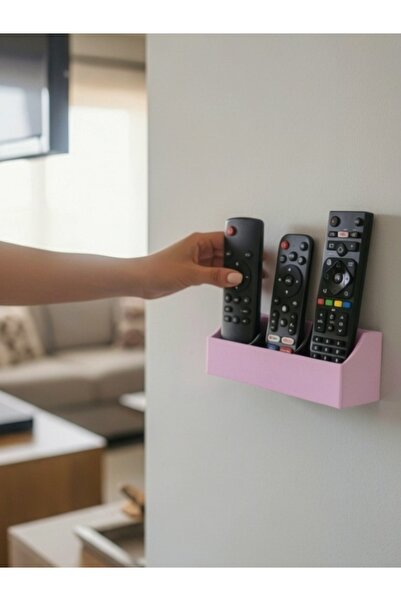 usin Pembe Çok Amaçlı Duvara Yapıışkanlı 3 Bölmeli TV Uydu Klima Kumandalık K...