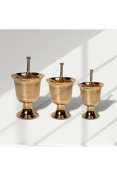 Al Athar Arts Brass Arabic Hawan spices Crasher Pot Gold-Finish 9 Inches Tall(H:8.5"W:6.5"Weight:3.650KG)