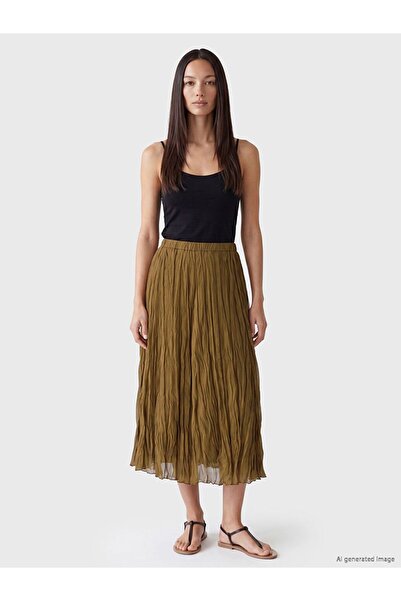 LC Waikiki Lcwaikiki Classic Green Pleated Chiffon Skirt with Elastic Waist