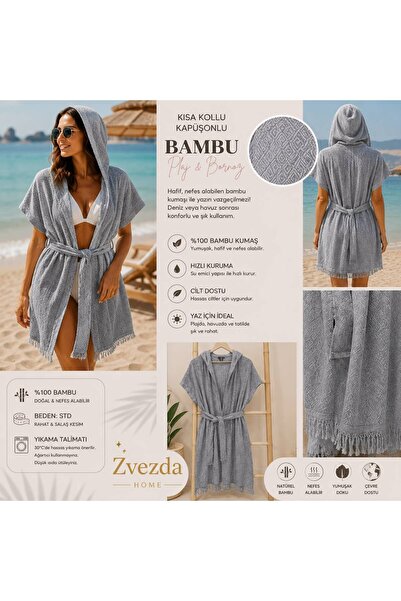 Zvezda Home Kadın Bambu Plaj Bornozu