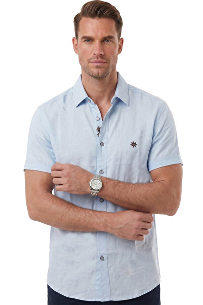 Rizz up Blue Flamed Linen Men's Shirt – Summer 100% Cotton Relaxed Fit 2602652