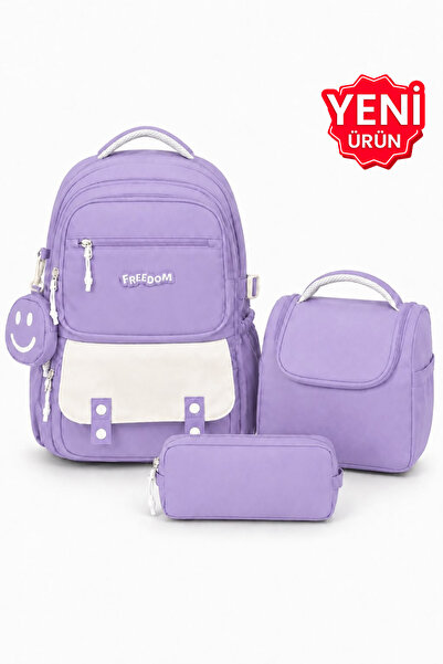 Çantaland 4-Piece Satin Fabric Waterproof Primary School Bag Set with Lunch B...
