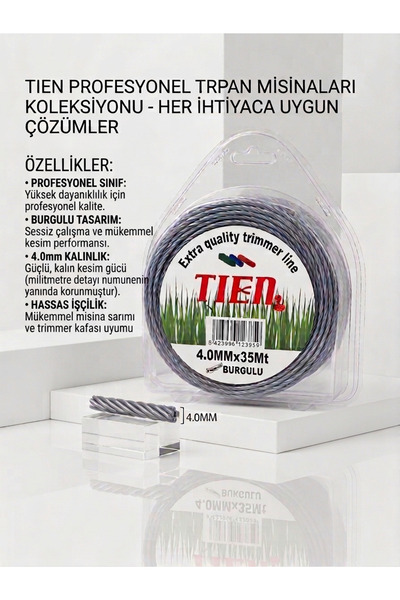 TIEN 4.0mm x 35mt Burgulu Tırpan Misinası - Profesyonel Seri Sessiz ve Ekstra...