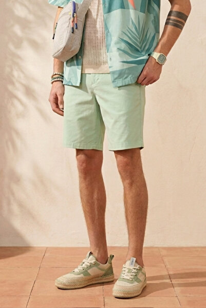 Cuqq Denim Men's Mint Green Cotton Casual Shorts with Pockets