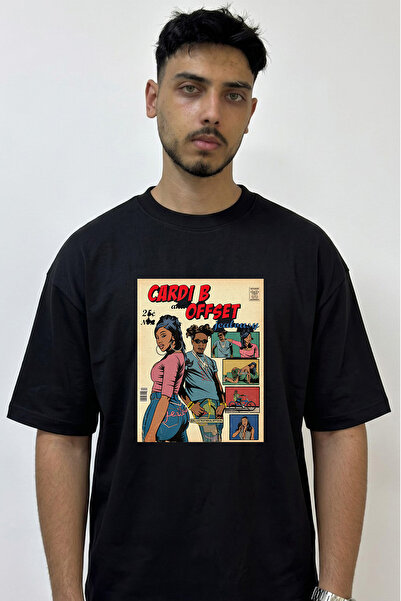 Anetos Μαύρο μπλουζάκι Cardi B Offset Design με στάμπα Oversize