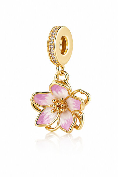POSEİDONS JEWELLERY 925 Ayar Gold Renk Kiraz Çiçeği Sallantılı Charm