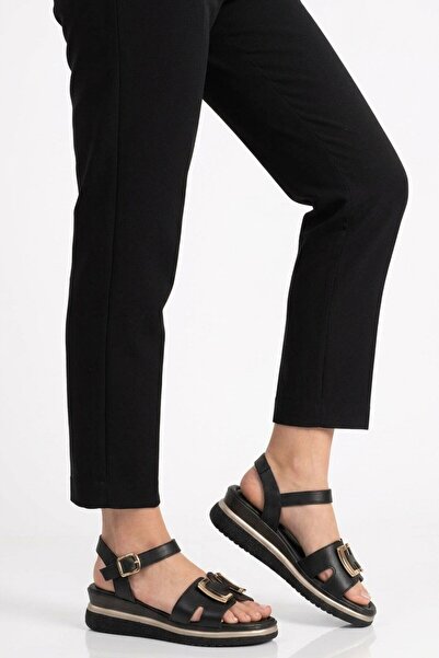 Aspor Black Women's Wedge Heel Sandals