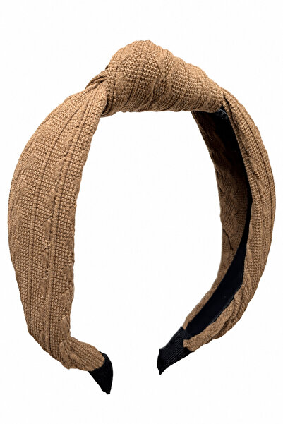 Jack Ferrero Knitted Patterned Knot Detailed Brown Women's Hair Band Buckle