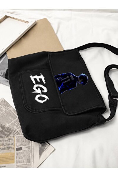 Minga London Black Ego Printed Denim Messenger Bag